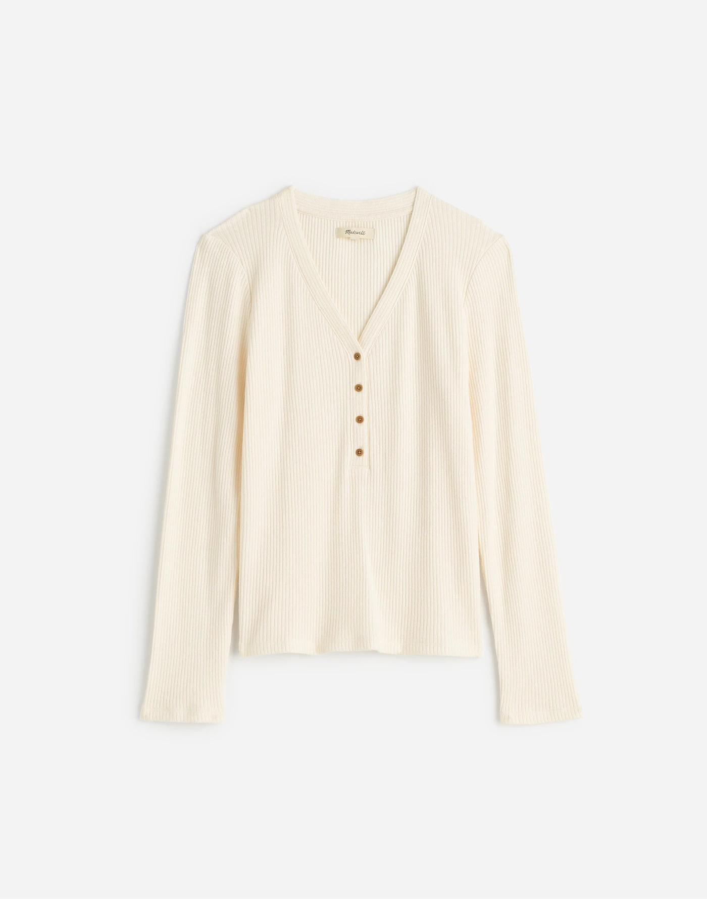 Brushed Long-Sleeve Henley Tee Product Image