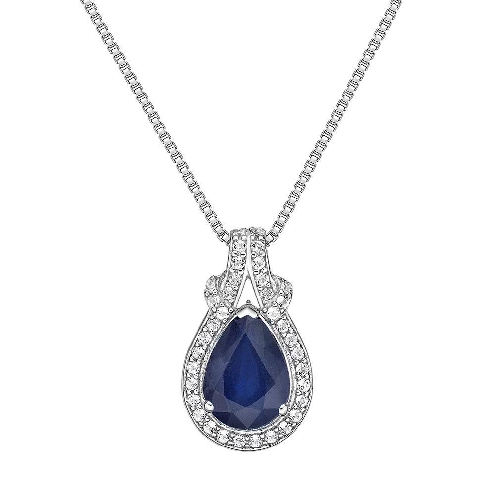 Gemminded 10k White Gold 1/6 Carat T.W. Diamond & Sapphire Pendant Necklace, Women's, Size: 18", 10k Whgold Product Image