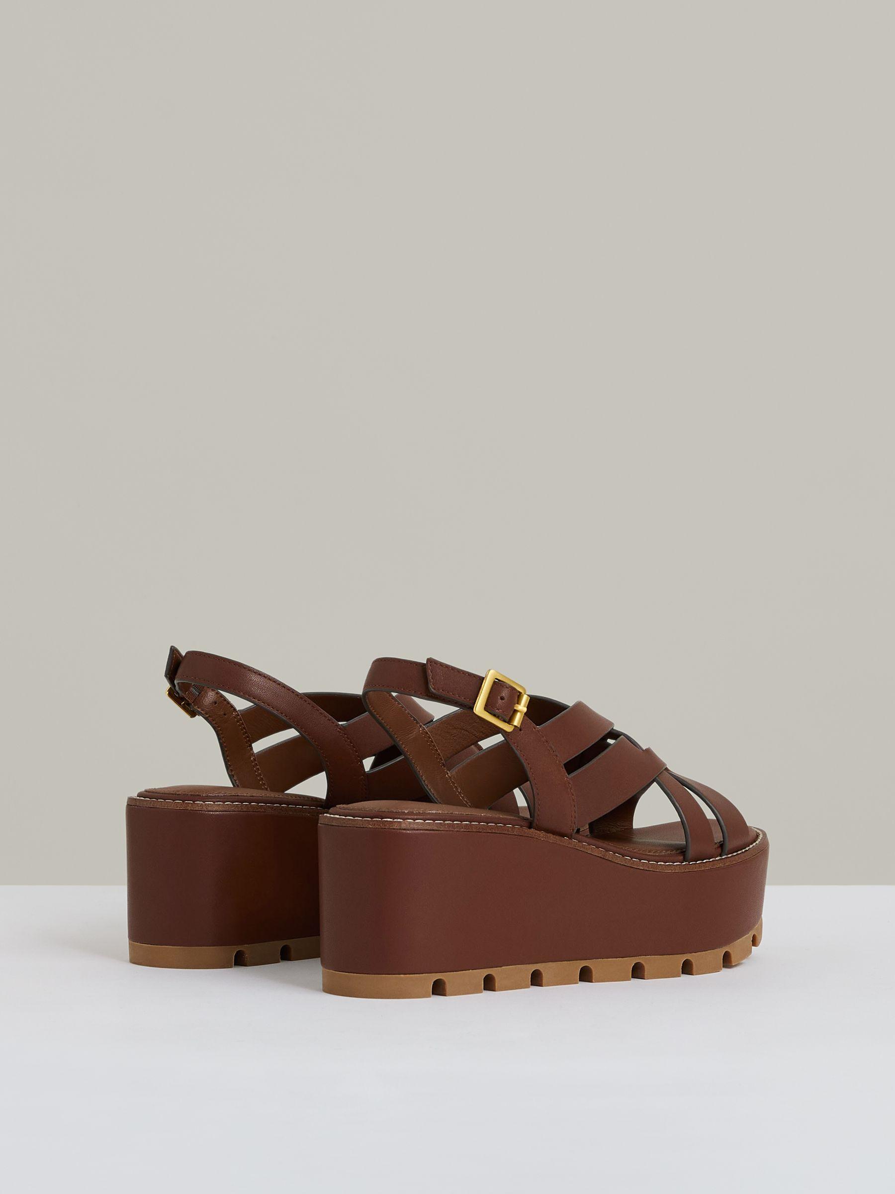 Leather Wedge Platform Sandals in Tan Product Image