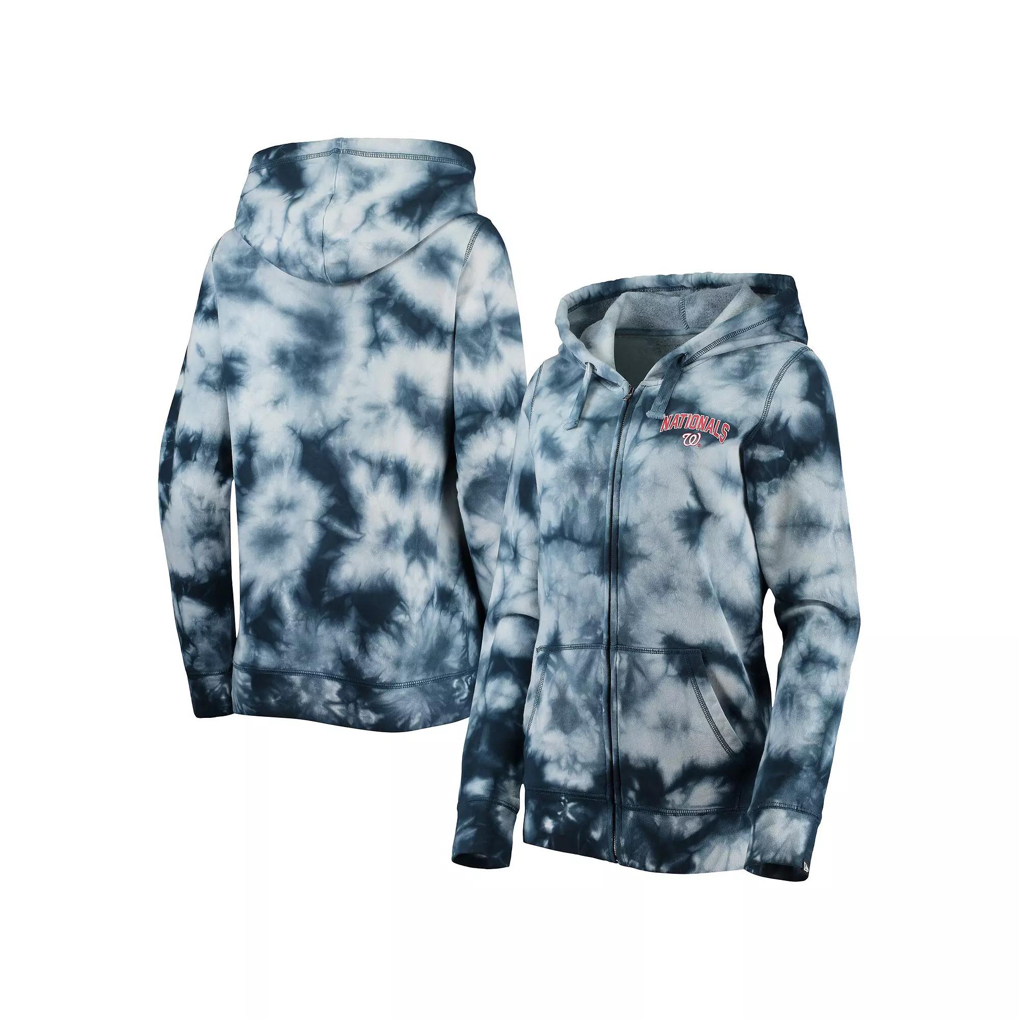 Women's New Era Navy Washington Nationals Tie-Dye Full-Zip Hoodie, Size: Medium, Blue Product Image