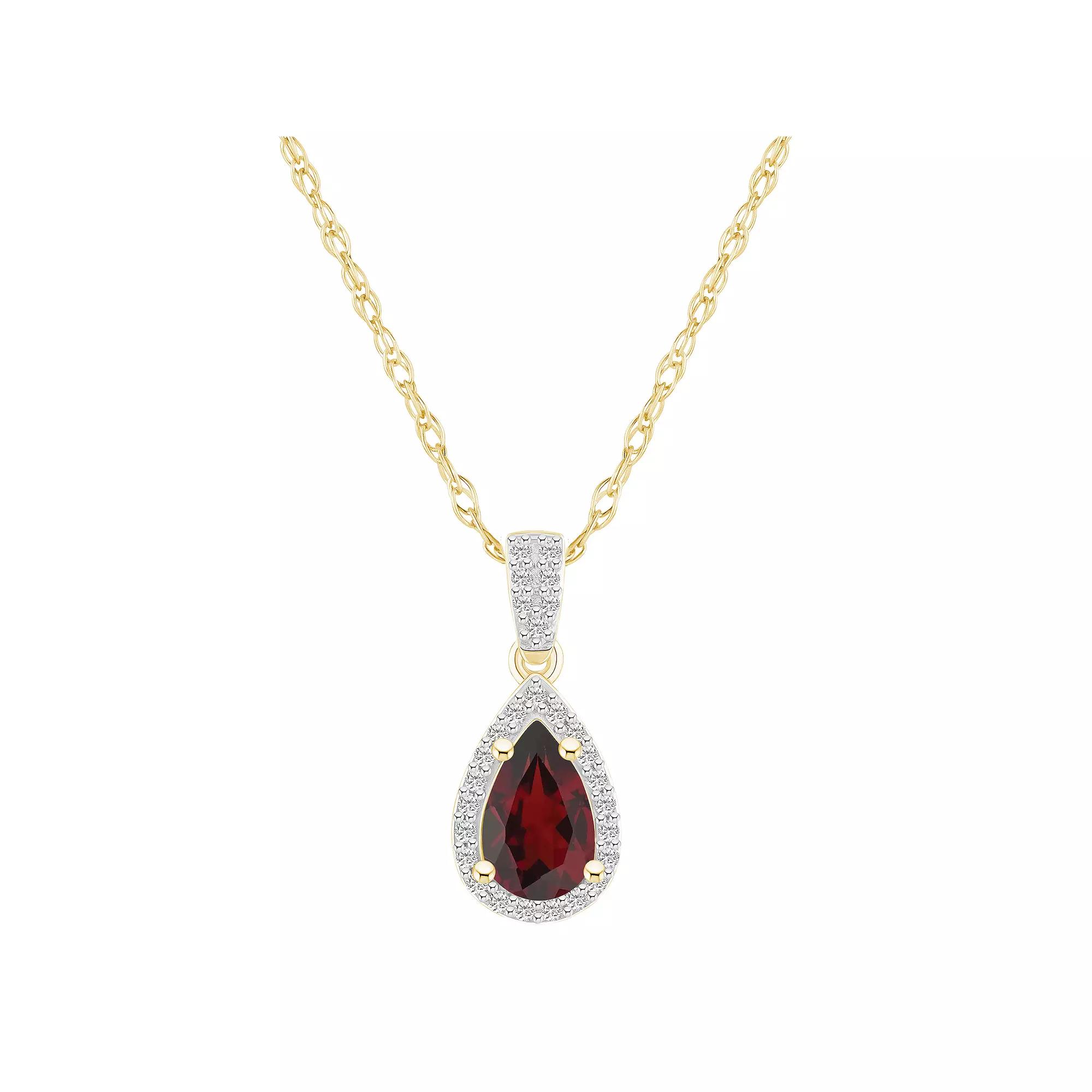 Celebration Gems 10k Gold Gemstone & Lab-Created White Sapphire Teardrop Halo Pendant Necklace, Women's, Size: 18", Simulated Aquamarine Product Image