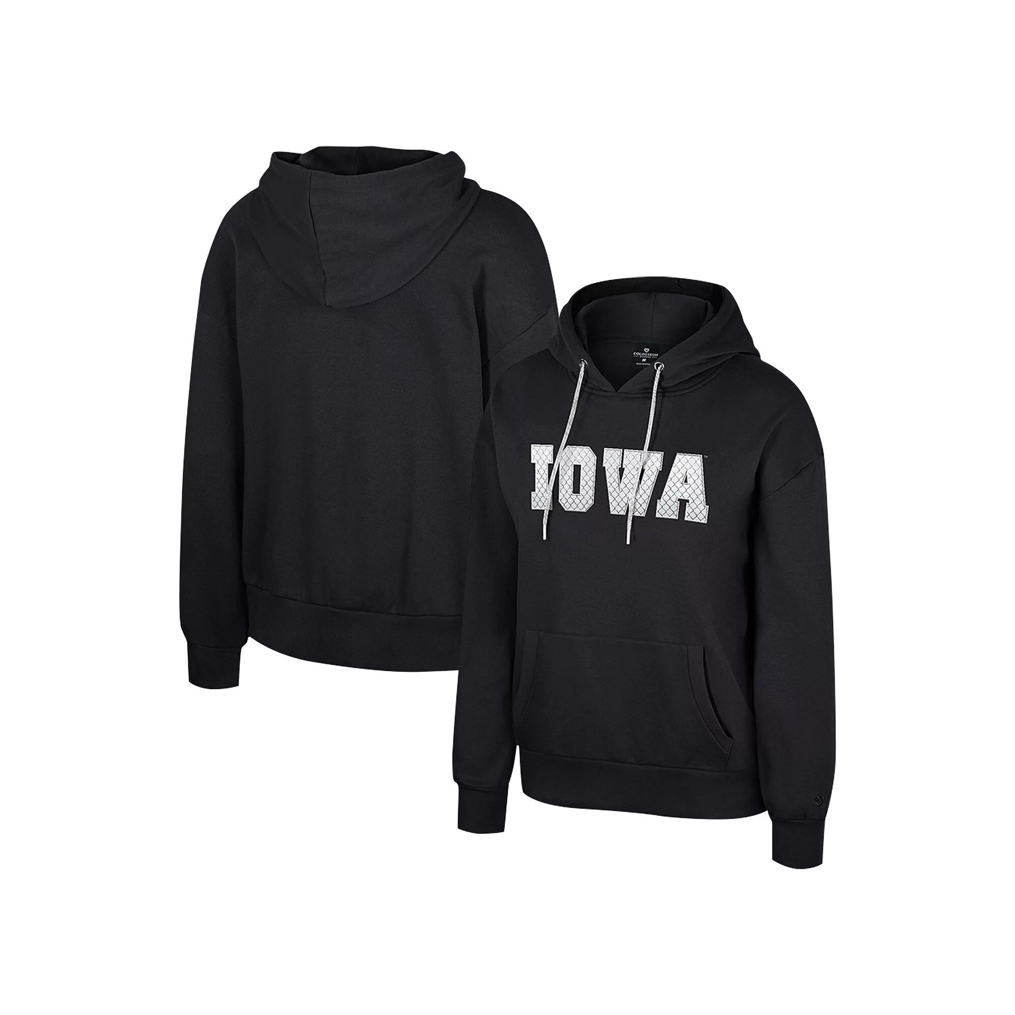 Women's Colosseum Black Iowa Hawkeyes Reflection Rhinestone Drawcord Pullover Hoodie,  Product Image