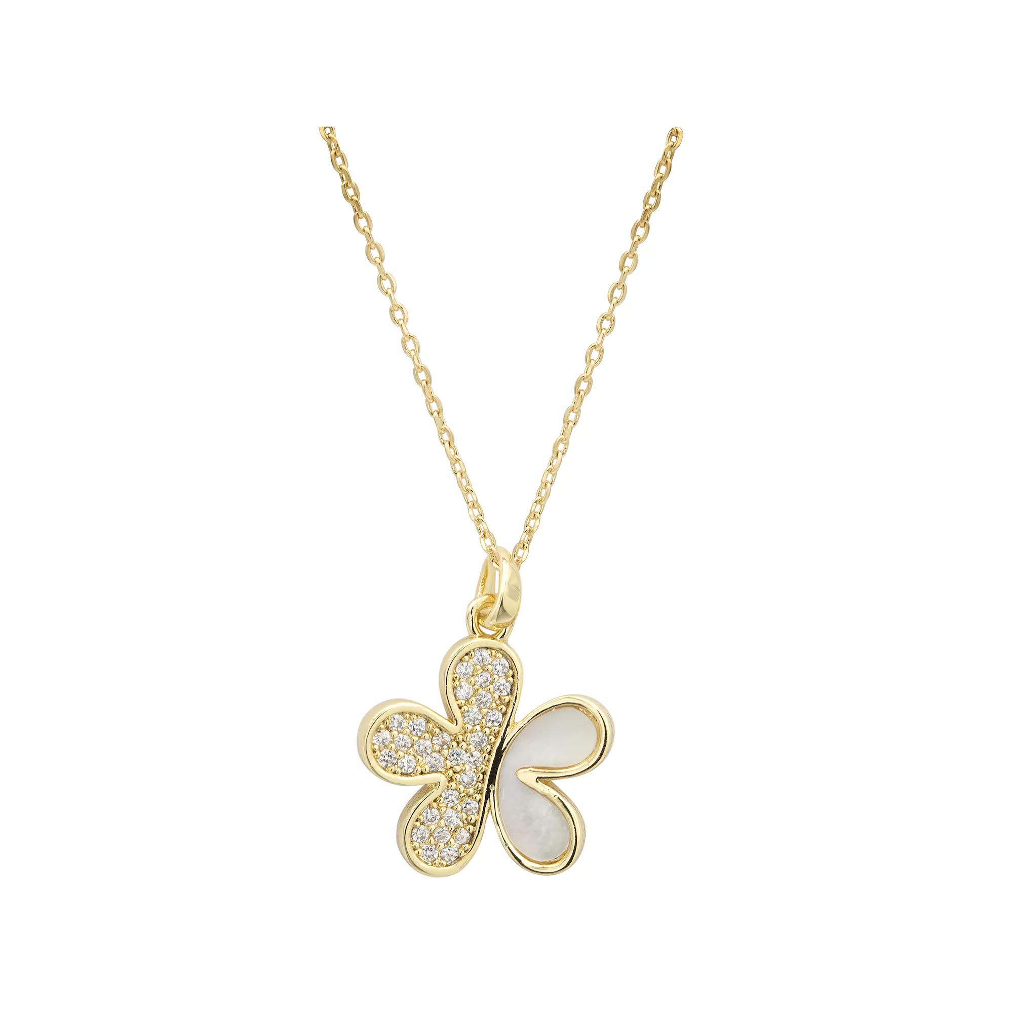 City Luxe Gold Tone Mother-of-Pearl & Cubic Zirconia Flower Pendant Necklace, Women's, Gold Tone Mop Product Image