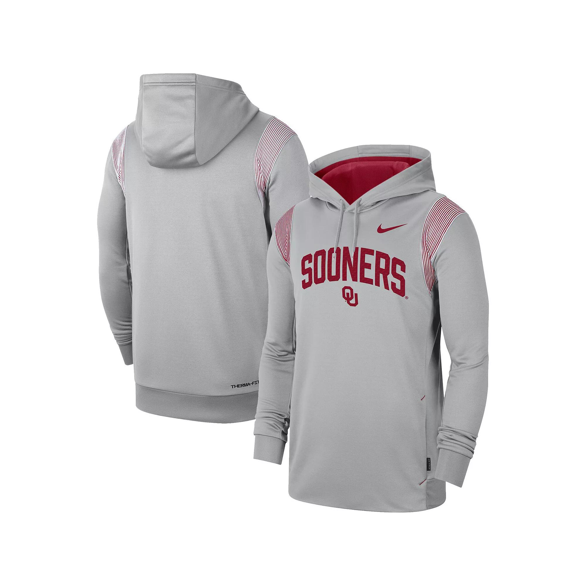 Men's Nike Gray Oklahoma Sooners 2022 Game Day Sideline Performance Pullover Hoodie, Size: Large, Grey Product Image