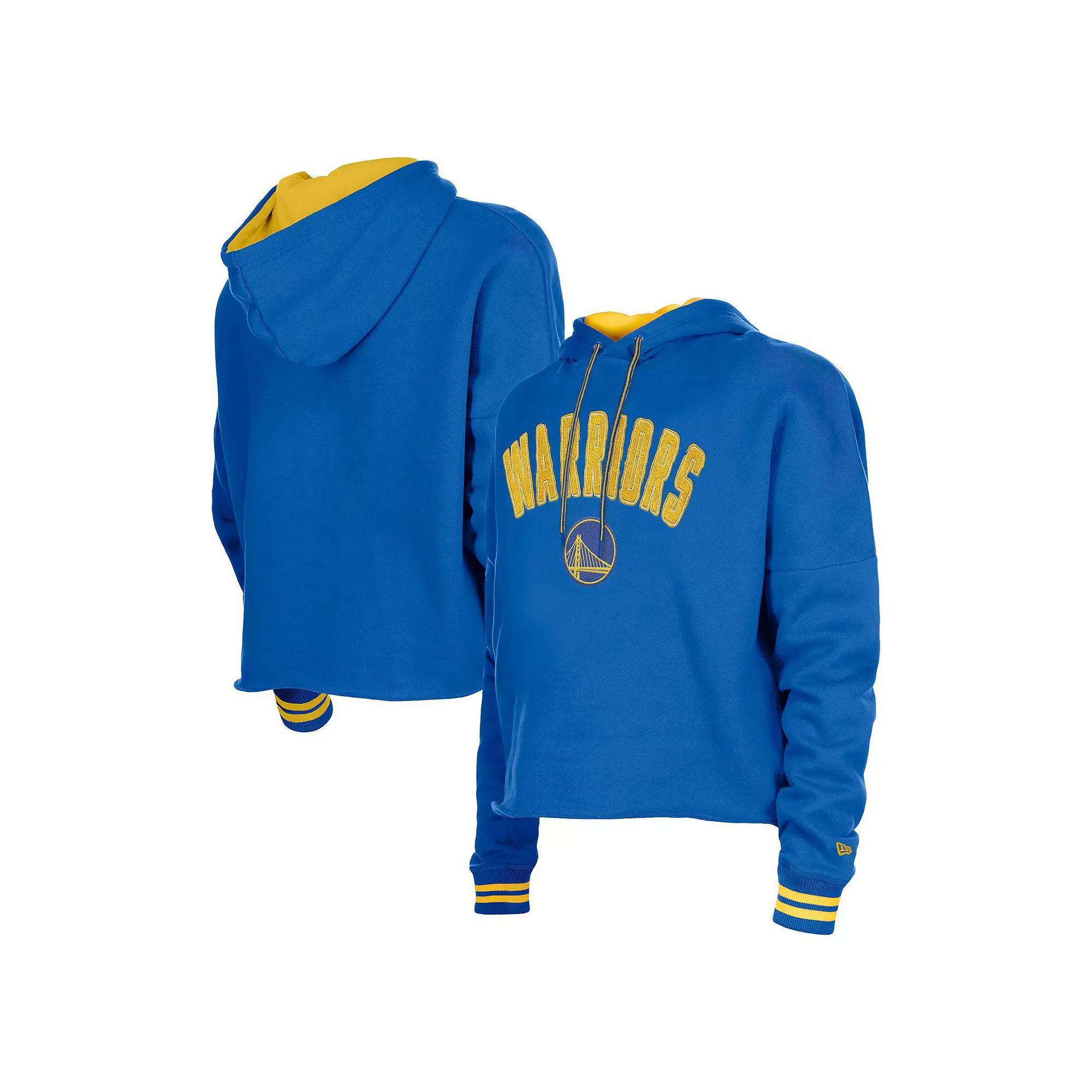 Women's New Era Royal Golden State Warriors Boxy Raw Edge Pullover Hoodie,  Product Image