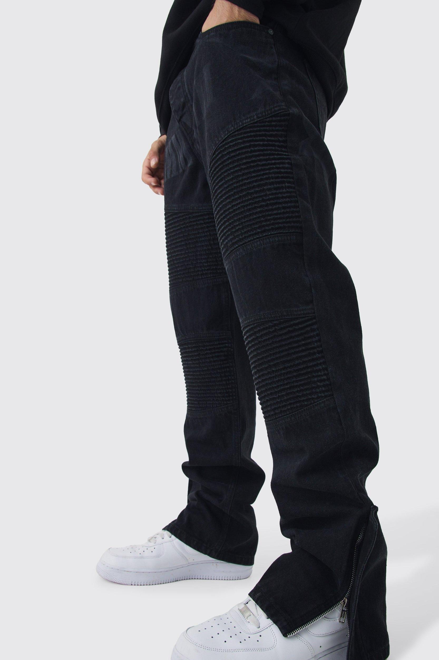 Straight Leg Moto Star Laser Print Jeans | boohooMAN USA Product Image