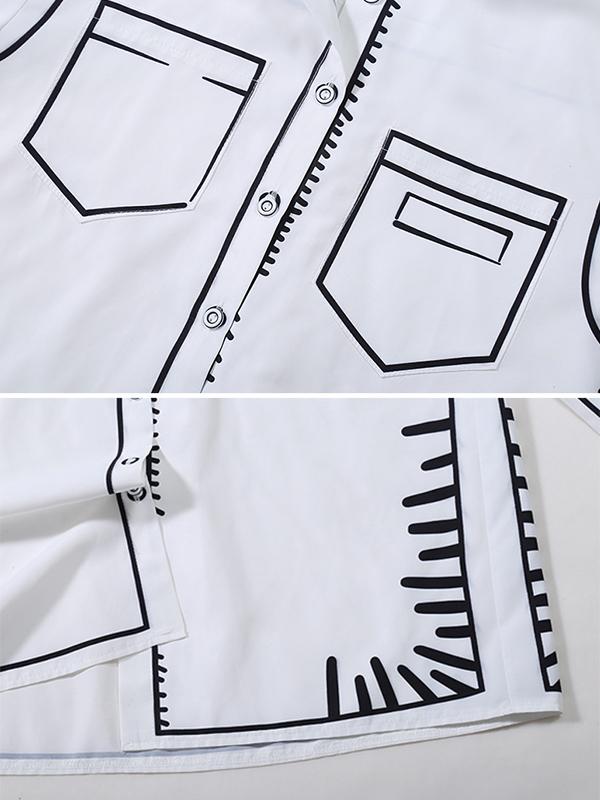 Simple White Black Contrast Color Printed Blouse Product Image