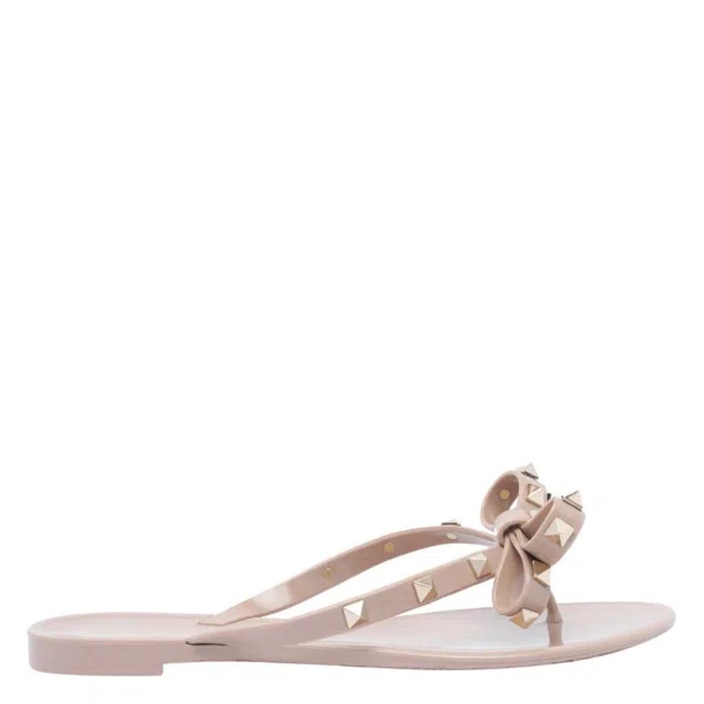 VALENTINO GARAVANI Women Rockstud Rubber Flip Flops In Beige Product Image