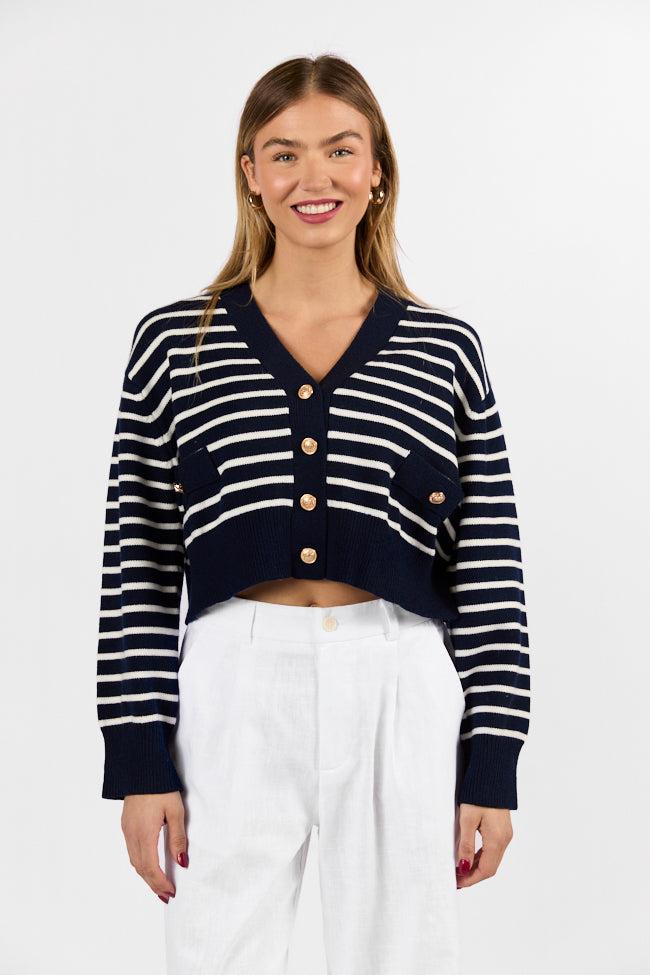 Back In Style Navy and Ivory Striped Cardigan FINAL SALE Product Image