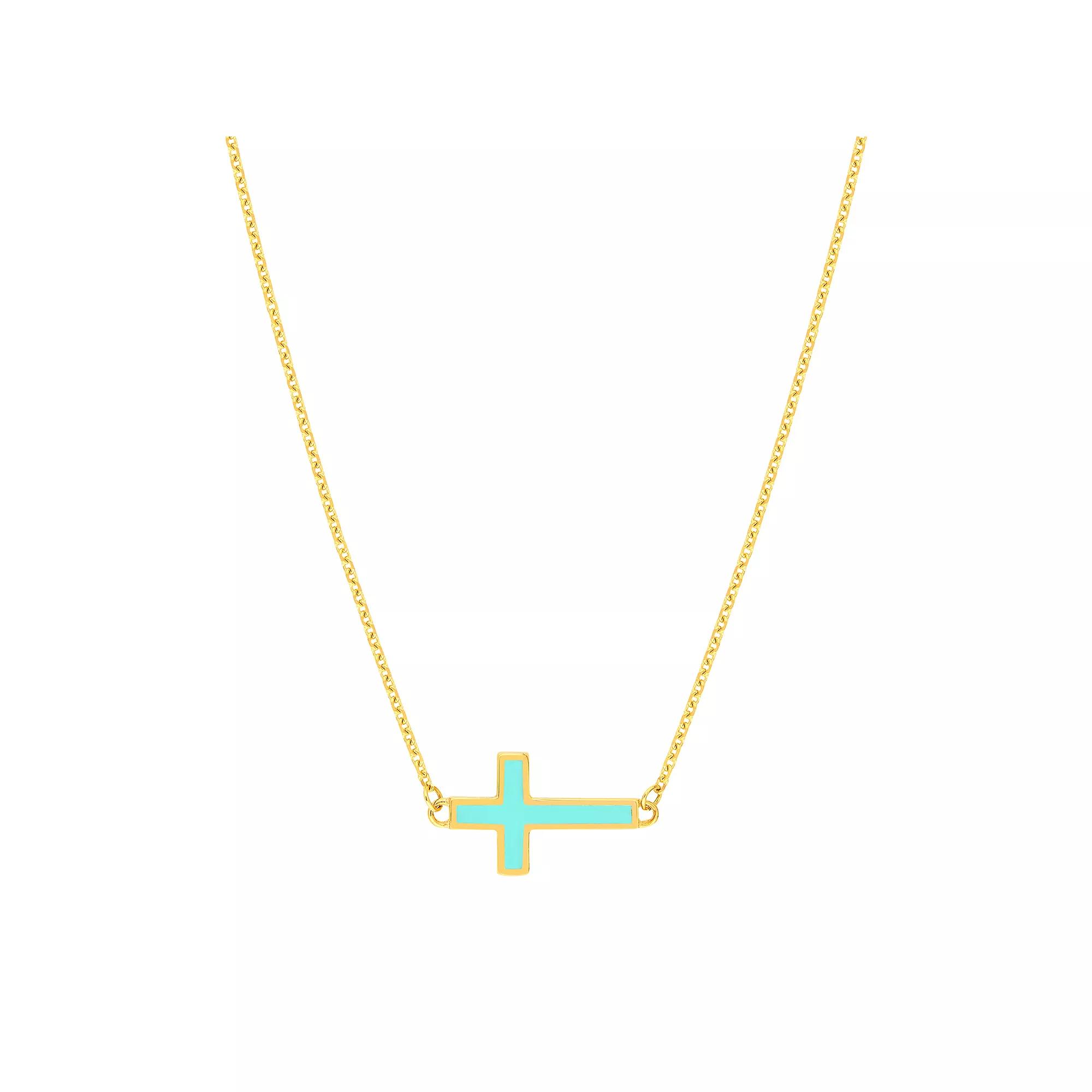 Color Romance 14k Gold Enamel Sideways Cross Necklace, Women's, Size: 18", Blue Product Image