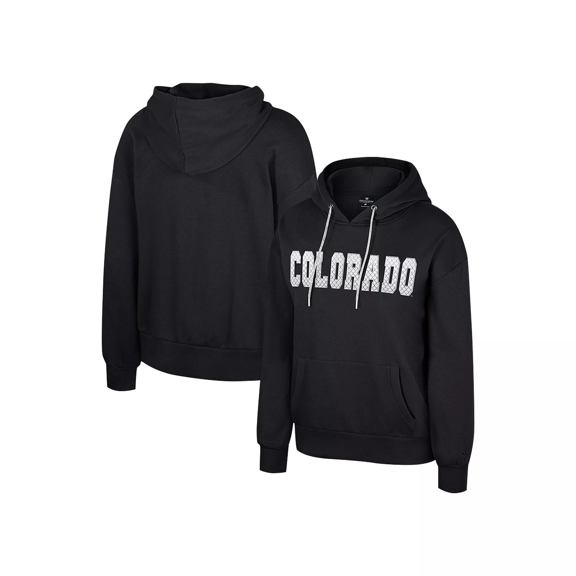 Women's Colosseum Black Colorado Buffaloes Reflection Rhinestone Drawcord Pullover Hoodie,  Product Image