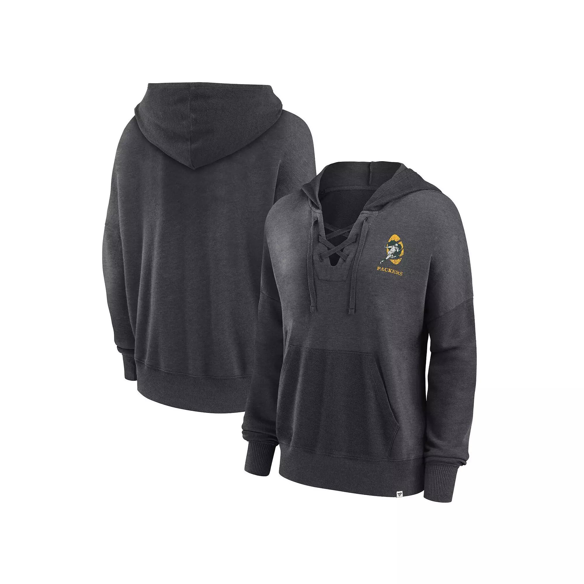 Women's Fanatics Branded Heather Charcoal Las Vegas Raiders Heritage Snow Wash French Terry Lace-UpÂ Pullover Hoodie,  Product Image