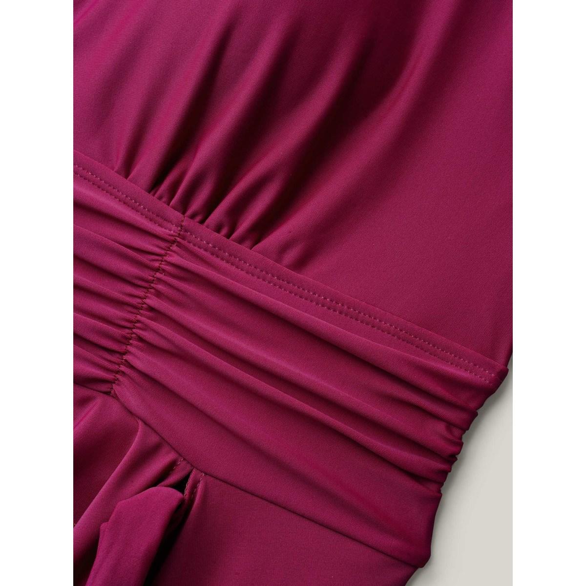 Plus Size Ruched Side-Tie Adjustable Swim Dress Women's Swimwear RedViolet Beach Bodycon U-neck High stretch Curve Swim Dresses BloomChic 26/4X Product Image
