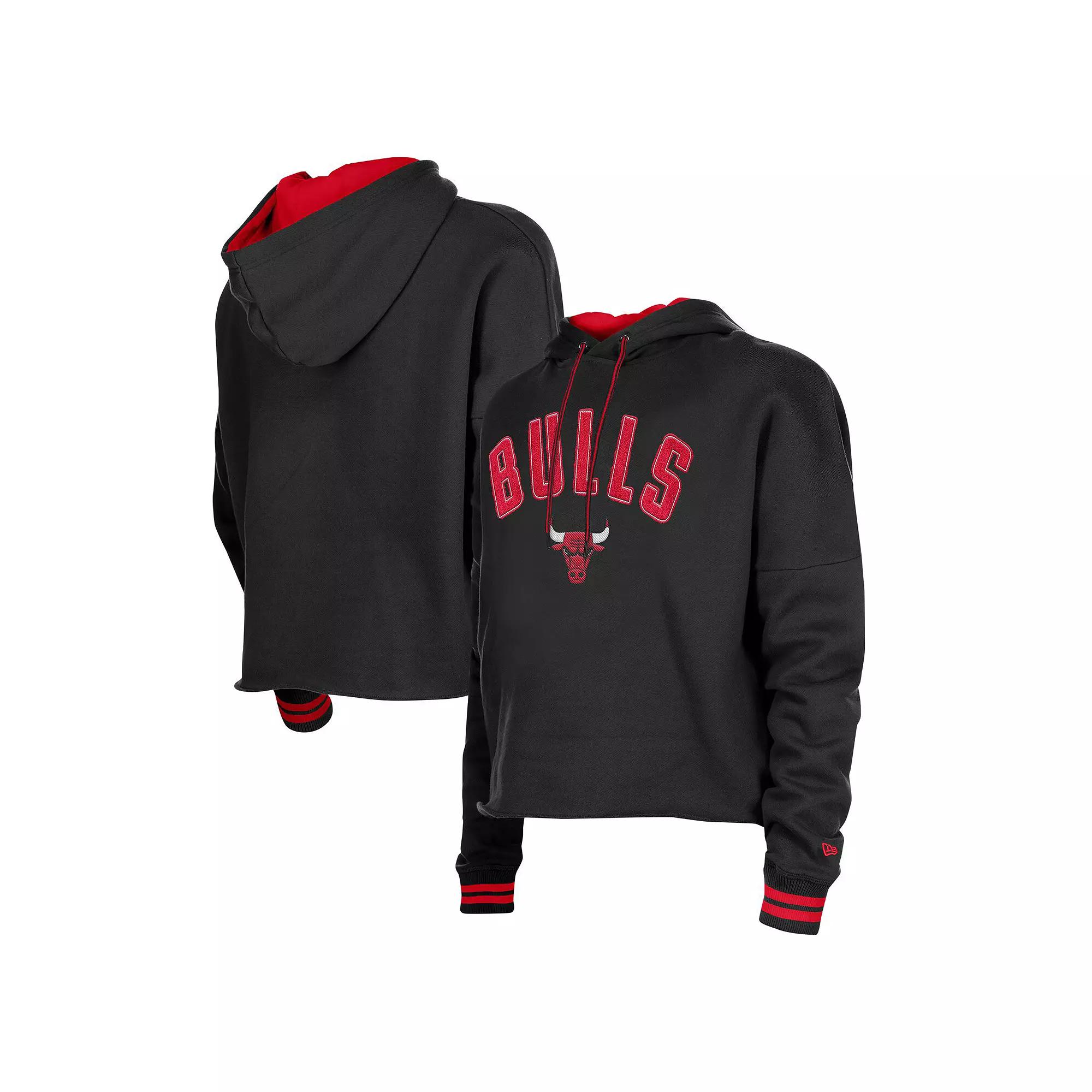 Women's New Era  Black Chicago Bulls Boxy Raw Edge Pullover Hoodie, Size: XL Product Image