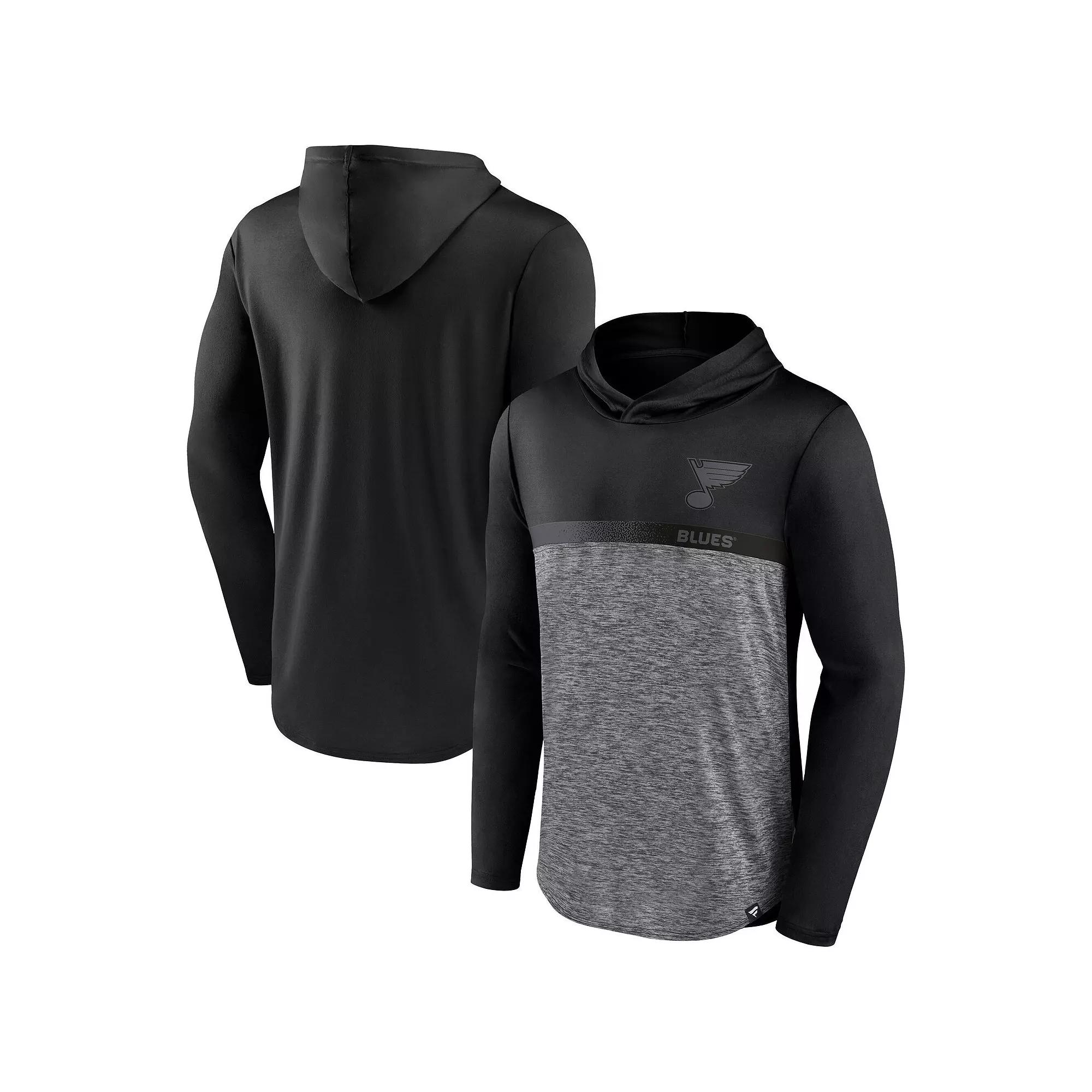 Men's Fanatics Black/Heather Charcoal Pittsburgh Penguins Iconic Defender Pullover Hoodie,  Product Image