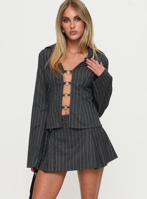 Saraya Pleat Mini Skort Grey Pinstripe Product Image