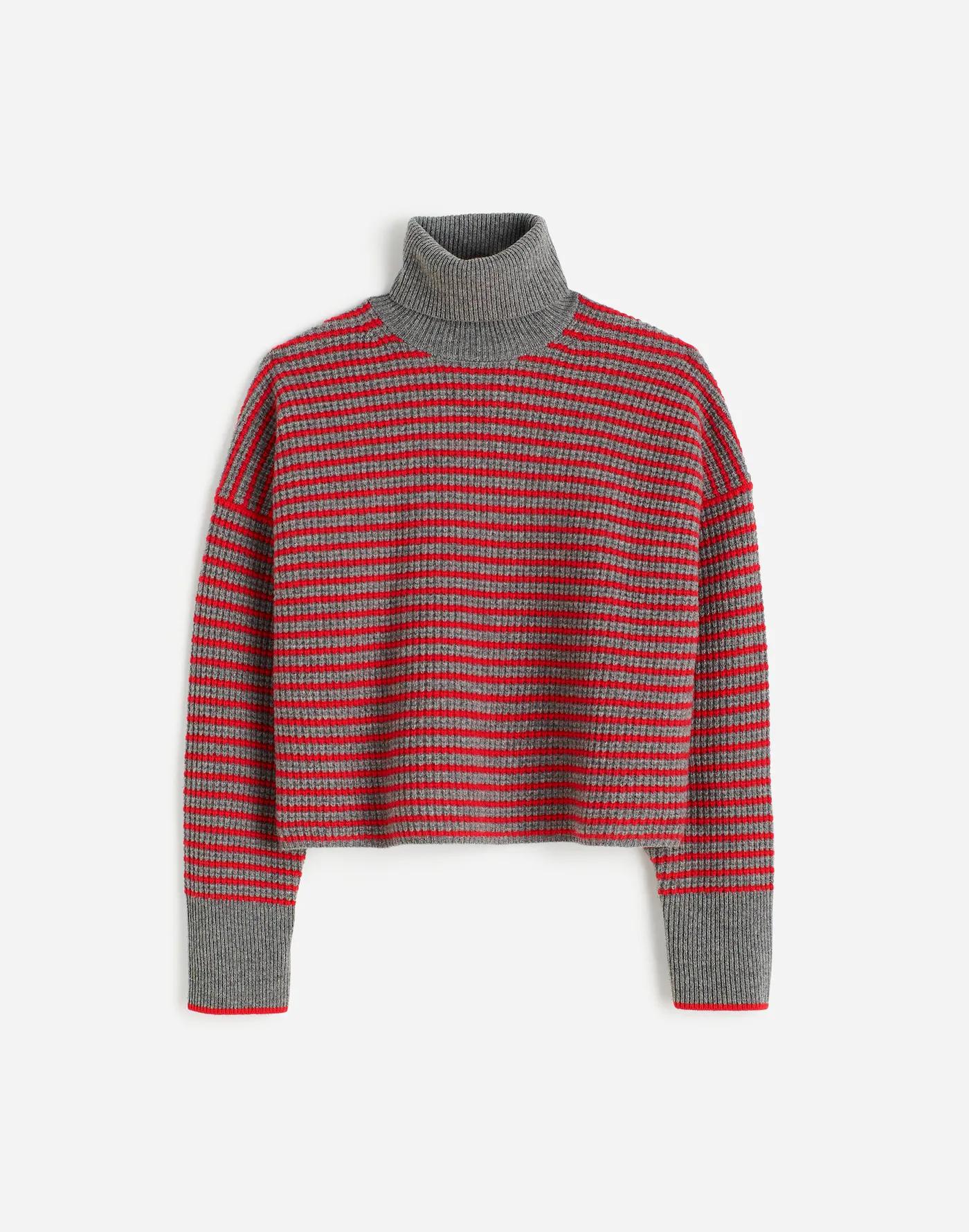 Wool Waffle-Knit Turtleneck in Stripe Product Image