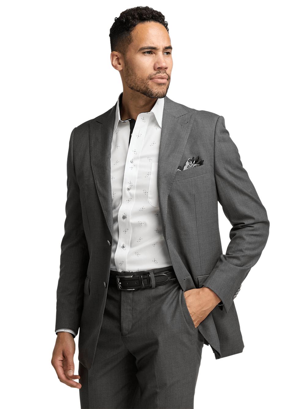 Classic Fit Essential Wool Double Breasted Peak Lapel Suit Jacket - Black Product Image