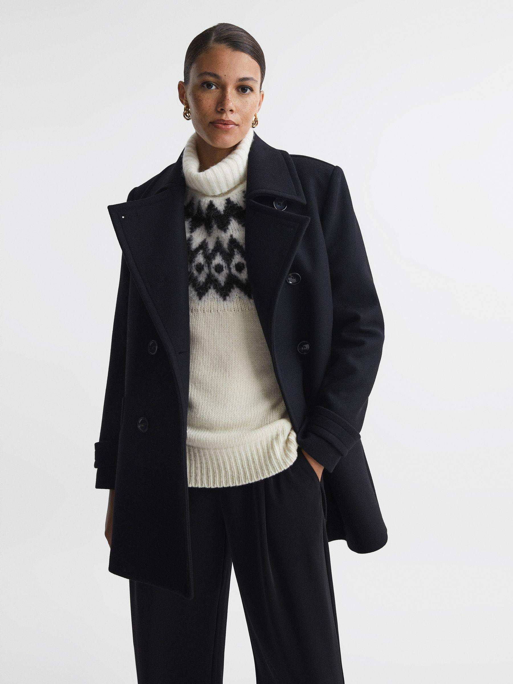 Wool-Cashmere Blend Fairisle Pattern Roll Neck Jumper in Cream/Black Product Image