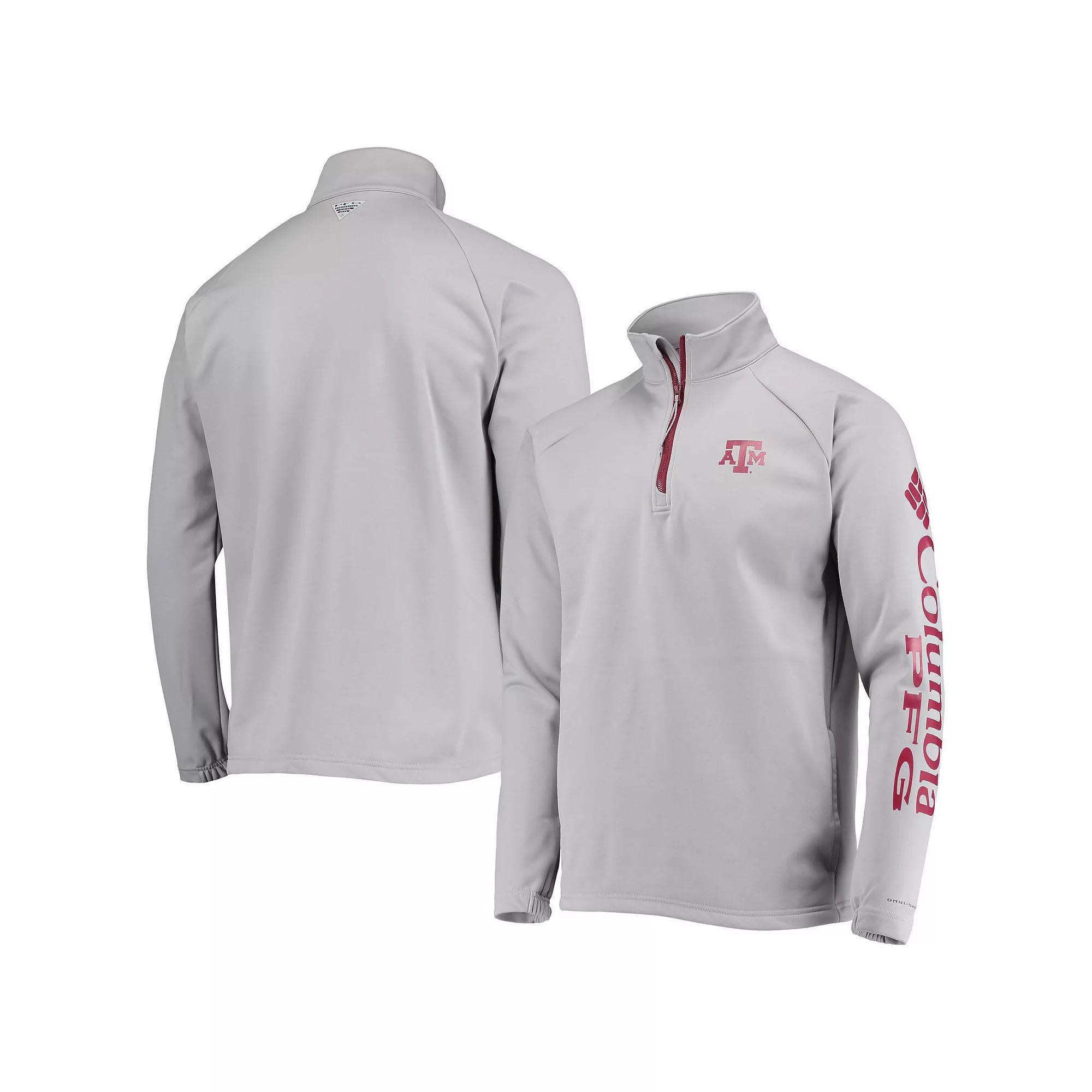 Men's Columbia Gray Texas A&M Aggies Terminal Tackle Fleece Raglan Omni-Shade Quarter-Zip Jacket, Size: XL, Grey Product Image