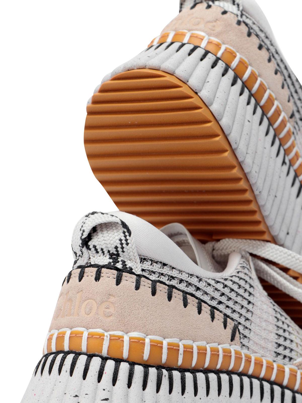 CHLOÉ Nama Embroidered Suede And Recycled-mesh Sneakers In Biscotti Beige Product Image