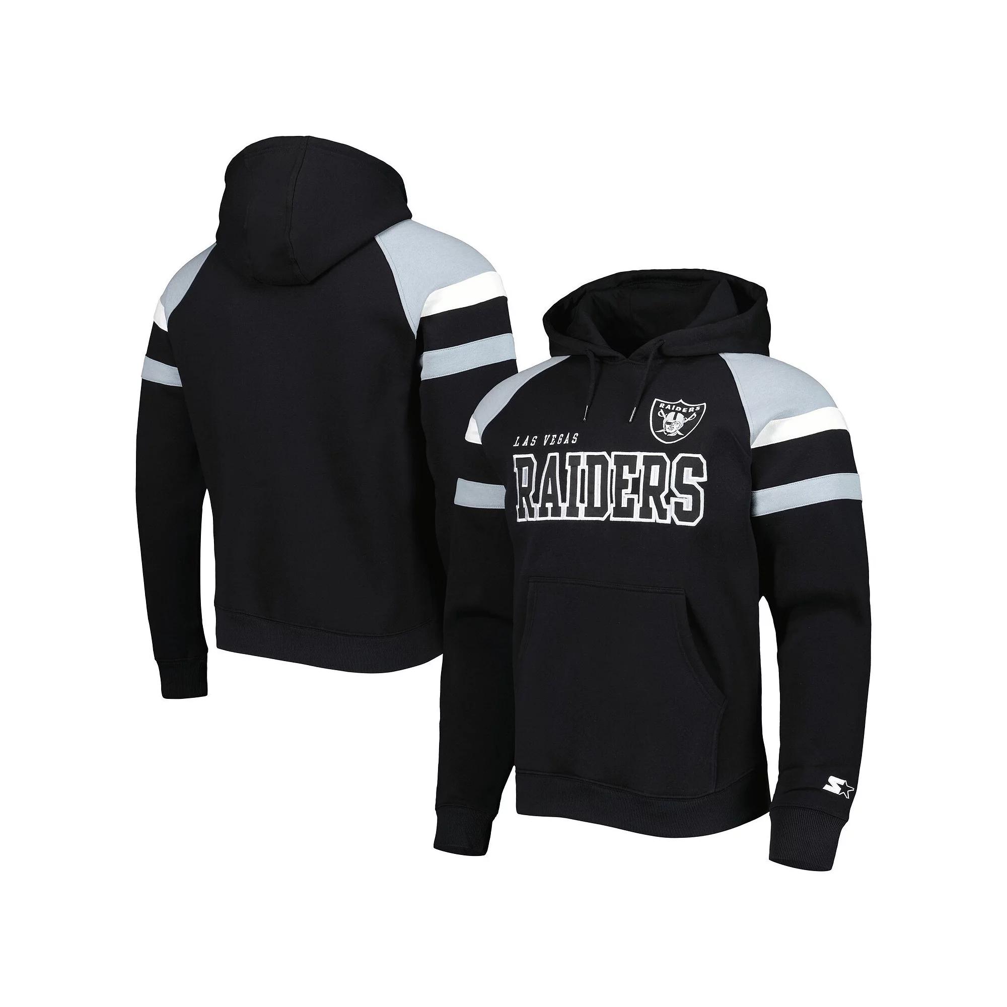 Men's Starter Black Las Vegas Raiders Draft Fleece Raglan Pullover Hoodie,  Product Image
