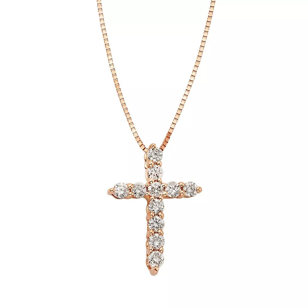 The Regal Collection 1/4 Carat T.W. IGL Certified Diamond 14k Gold Cross Pendant Necklace, Women's, Size: 18", Pink Product Image
