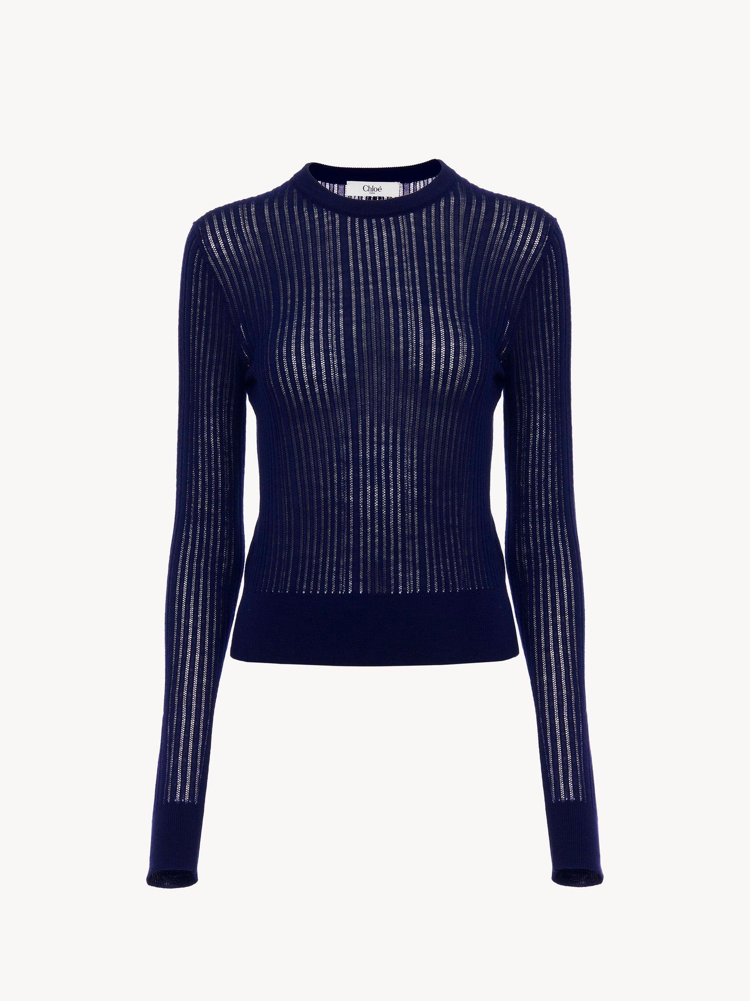 Crew-neck fitted sweater in wool knit Product Image