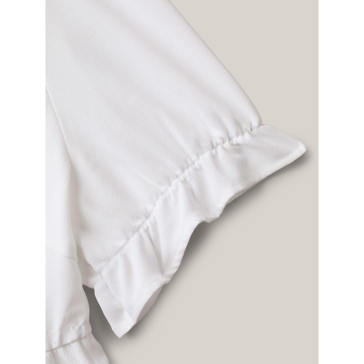 Plus Size Originalwhite Contrast Webbing Shell Detail Blouse Women Short sleeve V-neck Vacation Blouses BloomChic 12/L Product Image