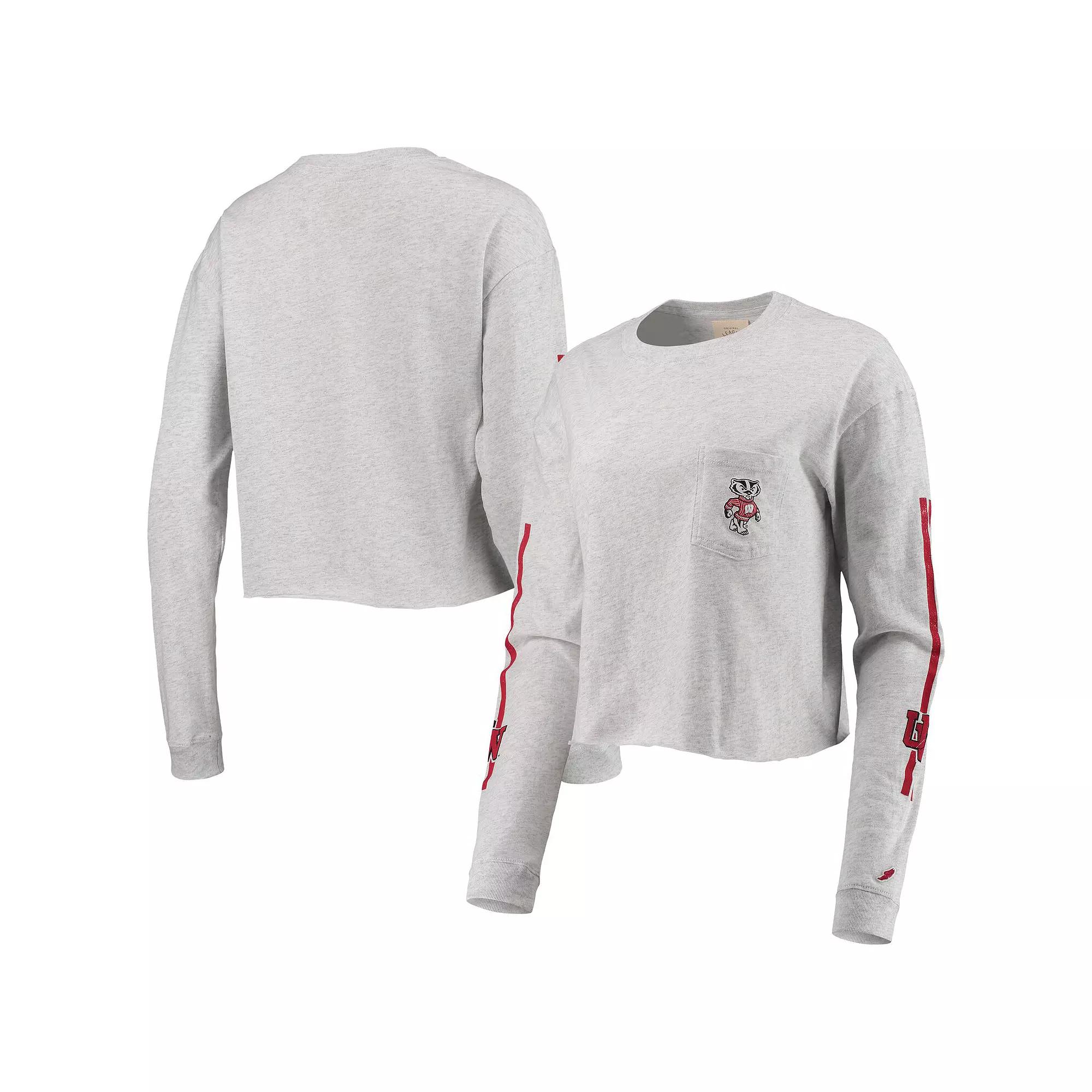 Women's League Collegiate Wear Heathered Gray Wisconsin Badgers Clothesline Cotton Midi Crop Long Sleeve T-Shirt, Size: XL, Grey Product Image
