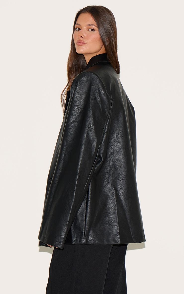  Black Distressed Faux Leather Blazer Product Image