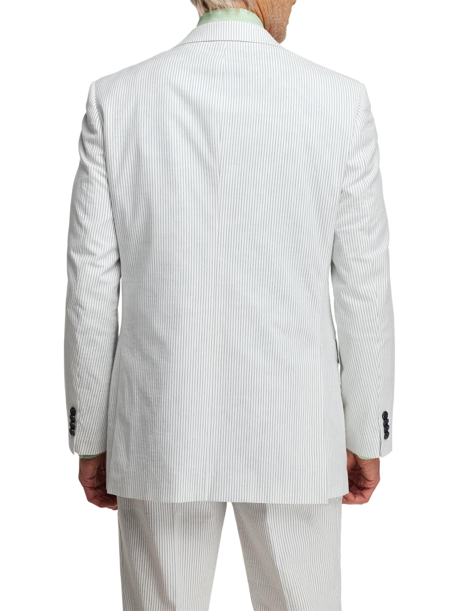 Cotton Stretch Stripe Seersucker Single Breasted Peak Lapel Suit Jacket - White/blue Product Image