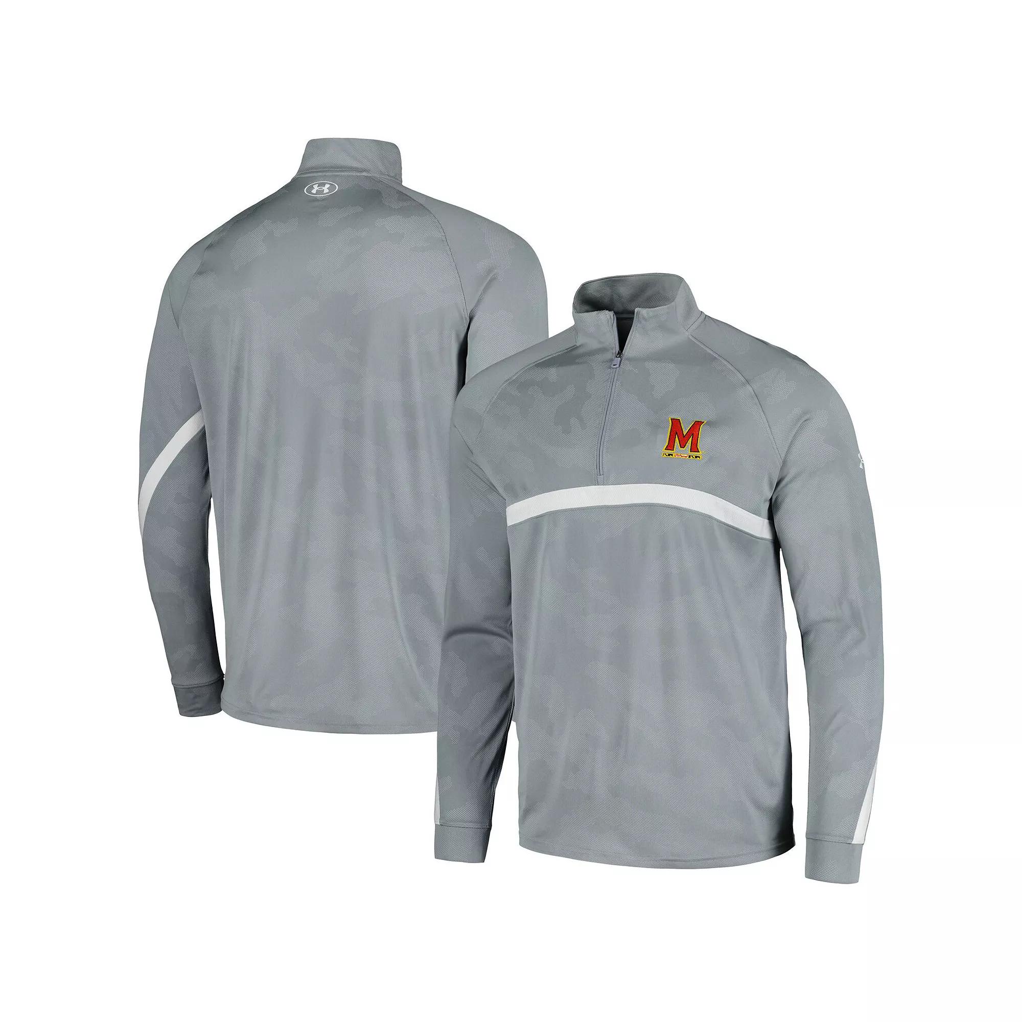 Men's Under Armour Steel Maryland Terrapins Game Day Camo Raglan Quarter-Zip Top, Size: Medium, Silver Product Image