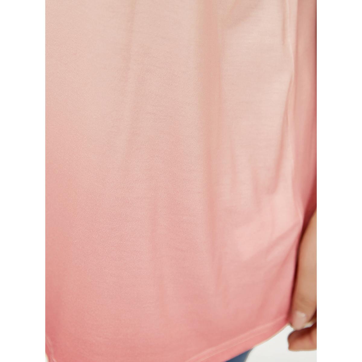 Plus Size Ombre Print Ruffle Sleeve Contrast Lace T-shirt OrangeRed Women Elegant Lace Ombre Square Neck Dailywear T-shirts BloomChic 28/5X Product Image