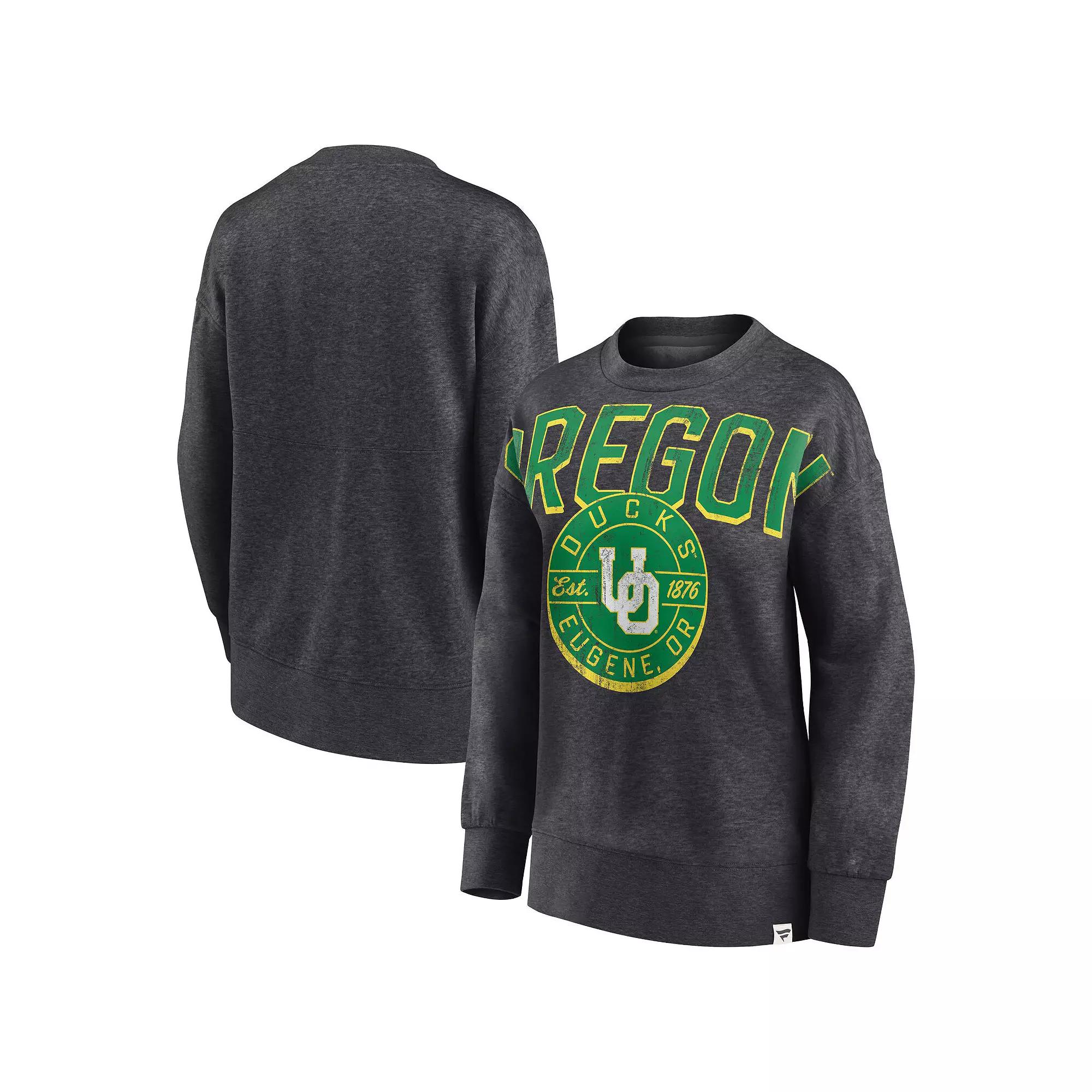 Women's Fanatics Branded Heathered Charcoal Oregon Ducks Jump Distribution Pullover Sweatshirt,  Product Image