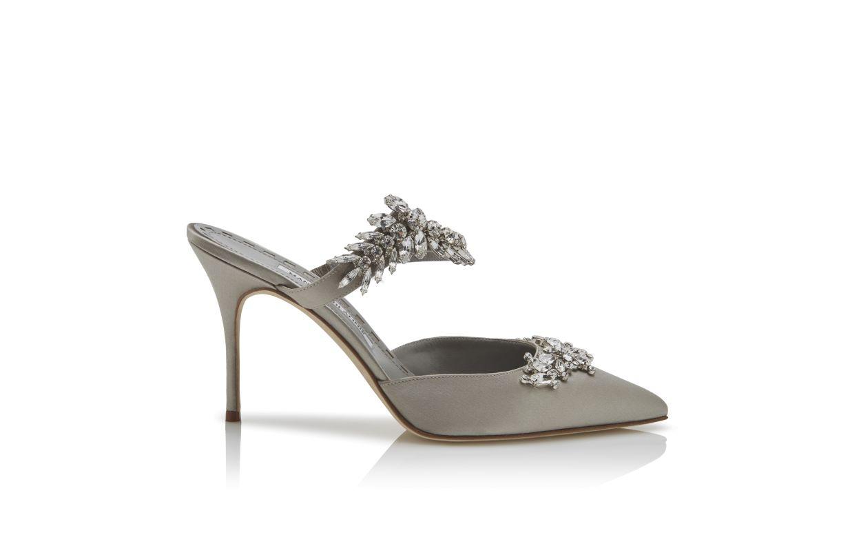 LURUM Grey Satin Crystal Embellished Mules Product Image