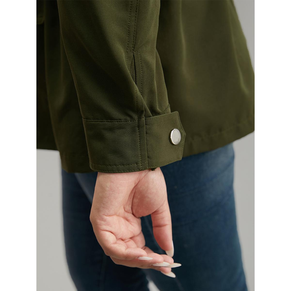 Plus Size Solid Elastic Waist Zipper Fly Flap Pocket Coat Women Cyan Casual Plain Ladies Dailywear Winter Coats BloomChic 18-20/2X Product Image