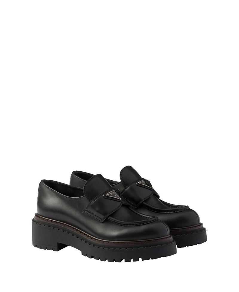 Prada Womens Double Chocolate Leather Loafers Product Image