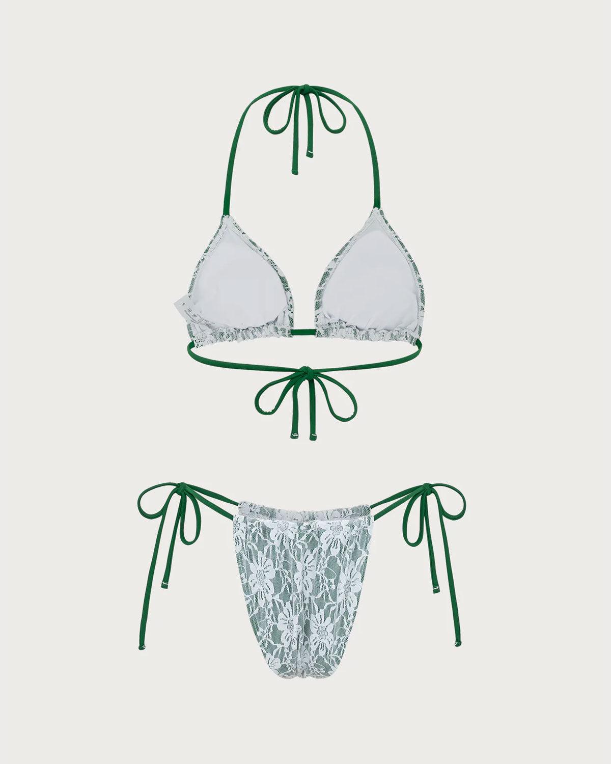 Green Floral Lace Bikini Set Product Image