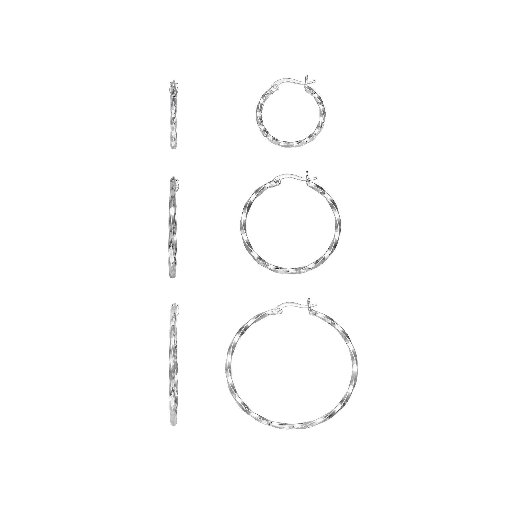 Aurielle Fine Silver-Plated Twisted Hoop Earring Set, Women's, Silver Tone Product Image