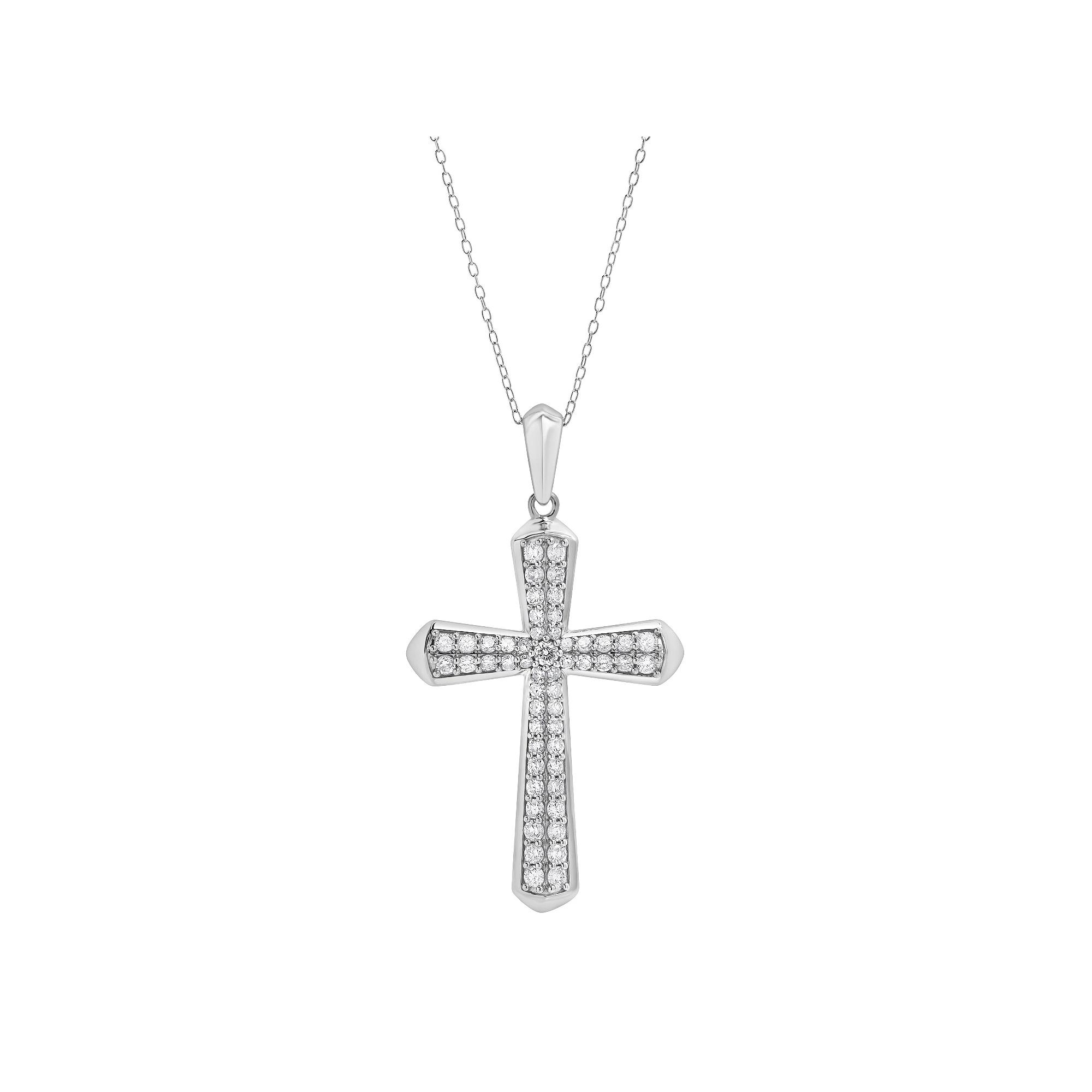 Diamond Brilliance Sterling Silver 1 Carat T.W. Lab-Created Diamond Pave Cross Pendant Necklace, Women's, Size: 18", Silver Tone Product Image