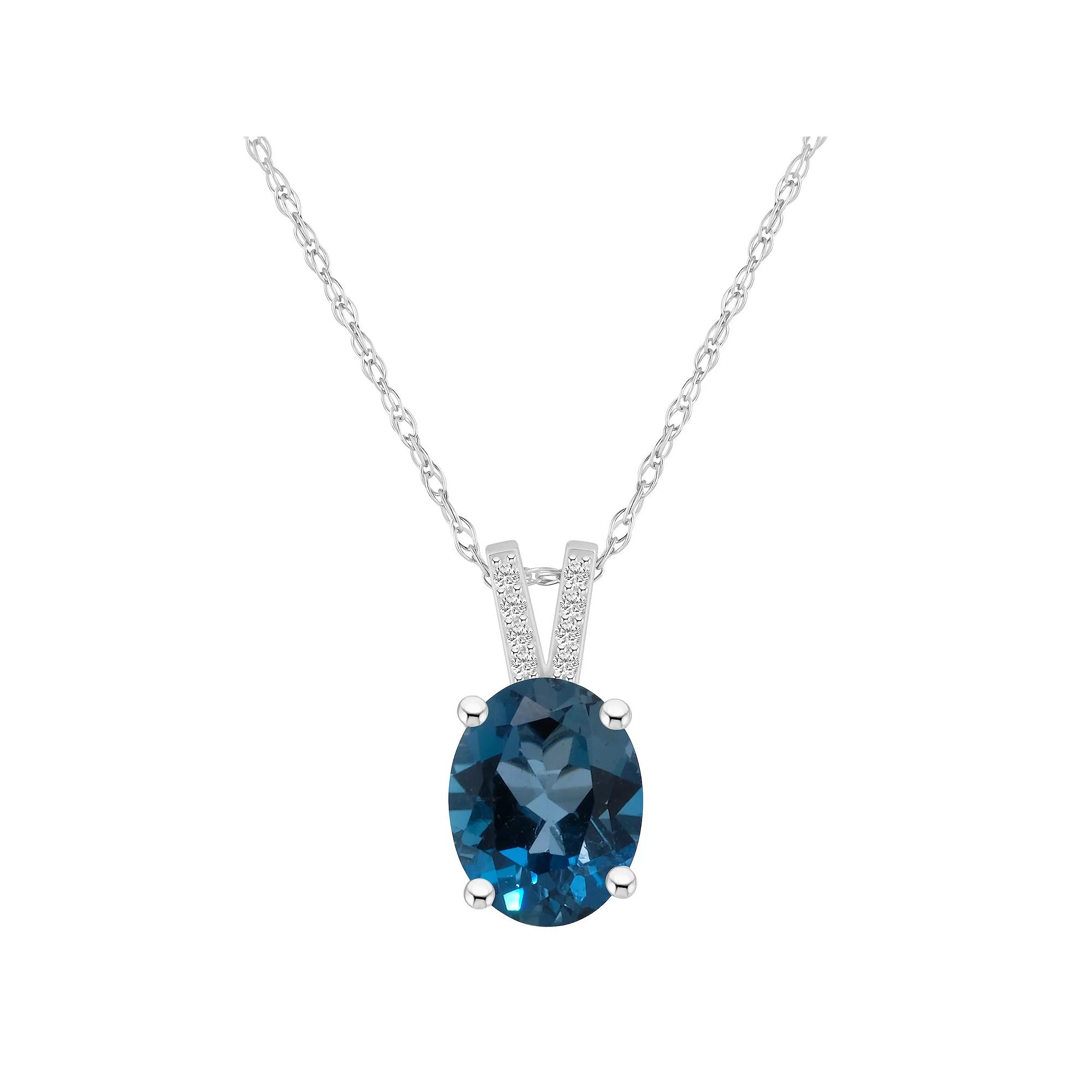 Alyson Layne 10k White Gold Oval Gemstone Diamond Accent Pendant Necklace, Women's, Size: 18", London Blue Topaz Product Image