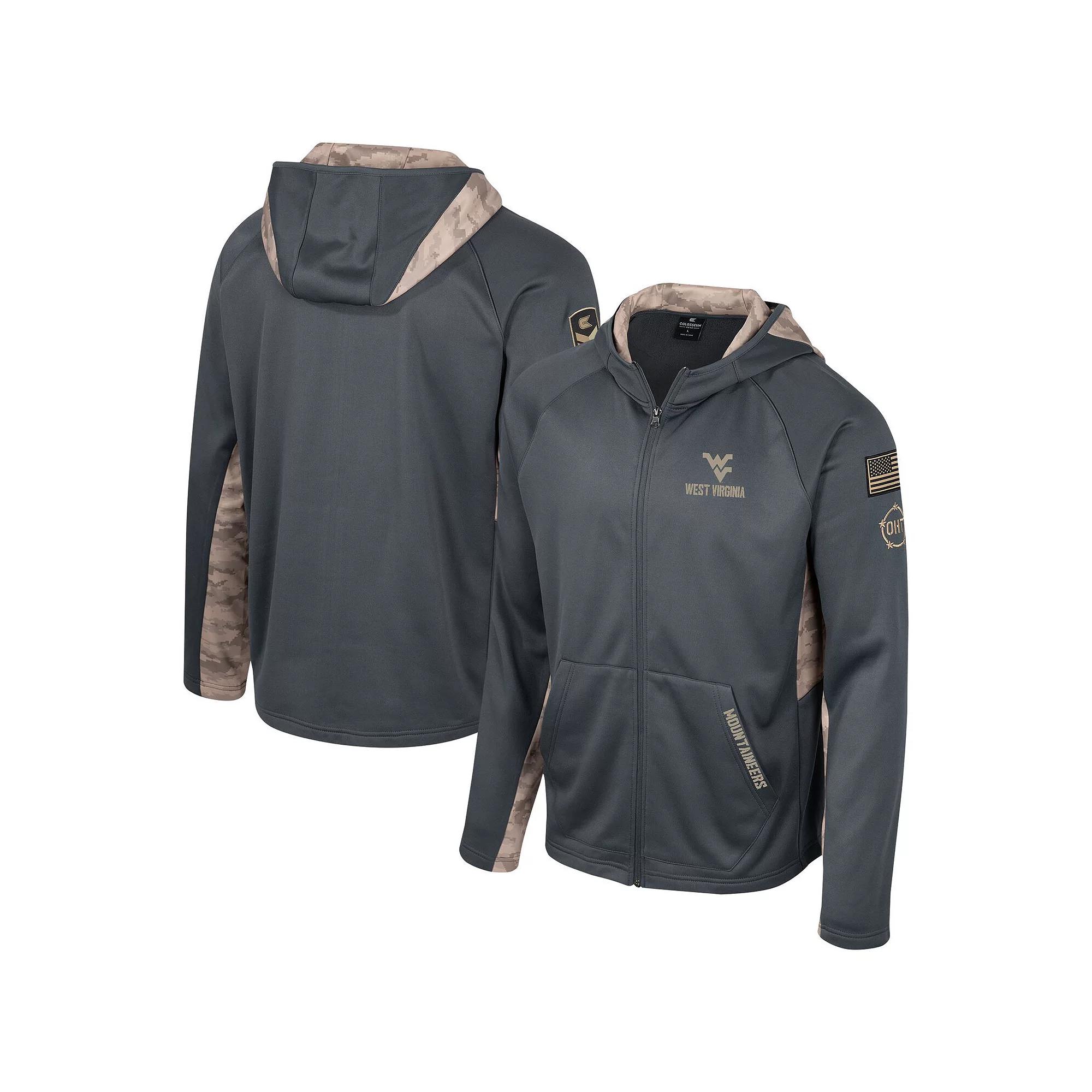 Men's Colosseum Charcoal Michigan Wolverines OHT Military Appreciation Camo Raglan Full-Zip Hoodie, Size: Medium Product Image