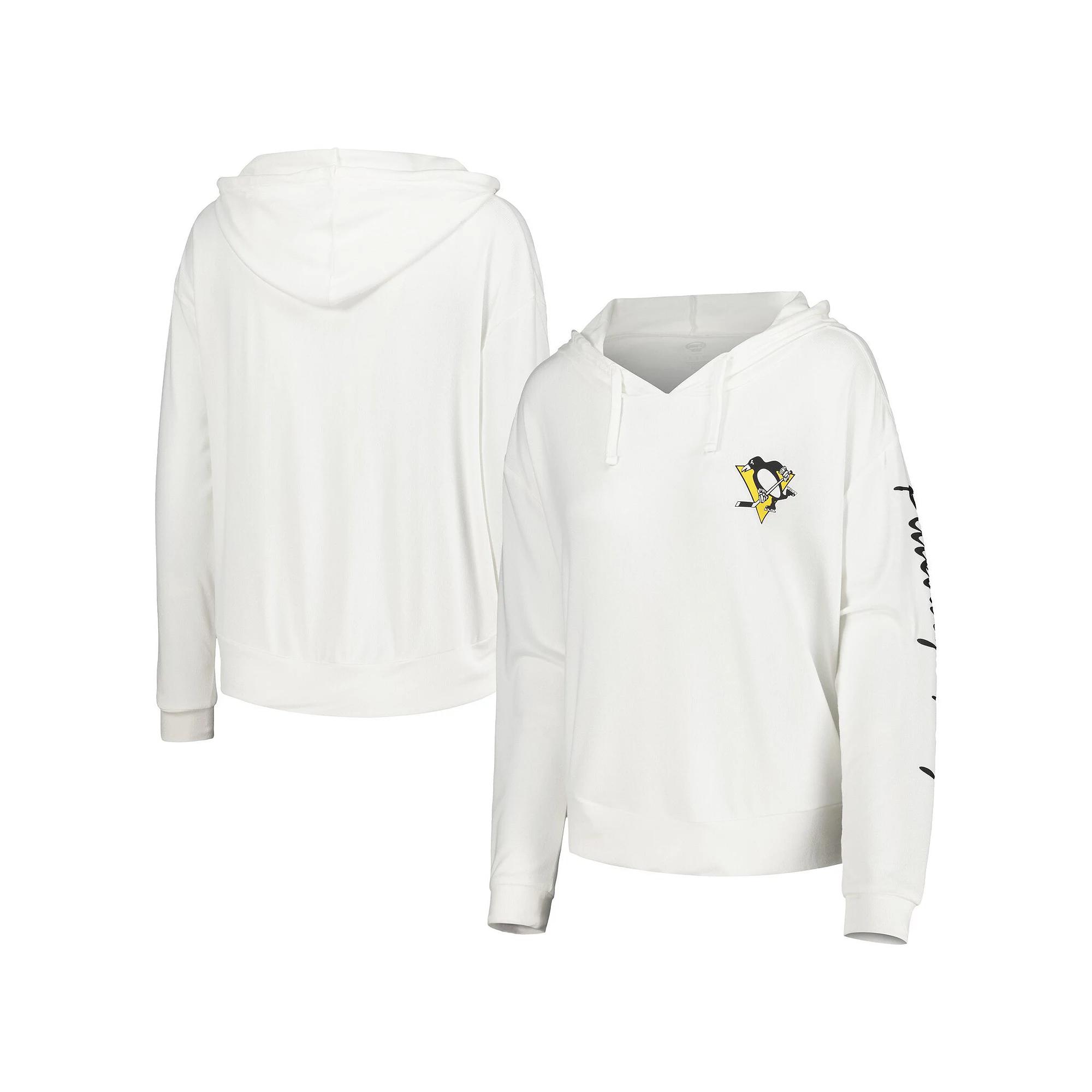 Women's Concepts Sport White Pittsburgh Penguins Accord Hacci Long Sleeve Hoodie T-Shirt,  Product Image