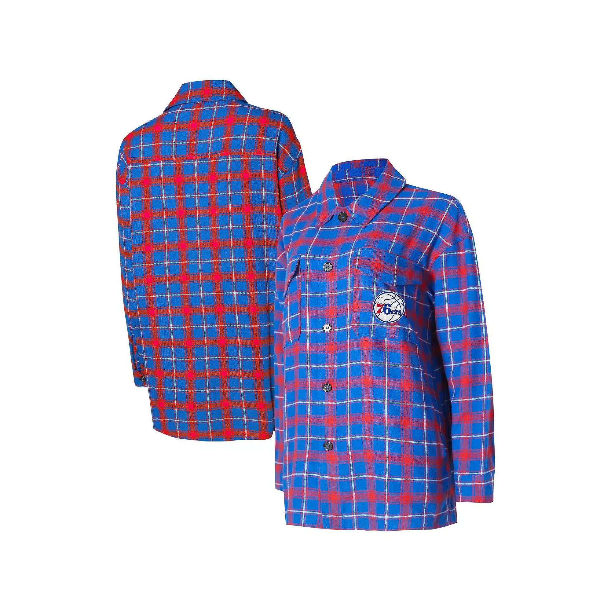 Women's College Concepts Royal/Red Philadelphia 76ers Boyfriend Button-Up Nightshirt,  Product Image