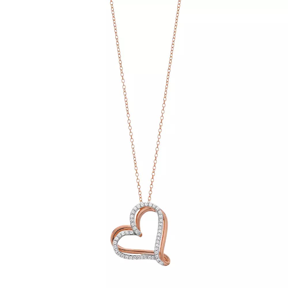 1/4 Carat T.W. Diamond Tilted Heart Pendant Necklace, Women's, Size: 18", Pink Tone Product Image