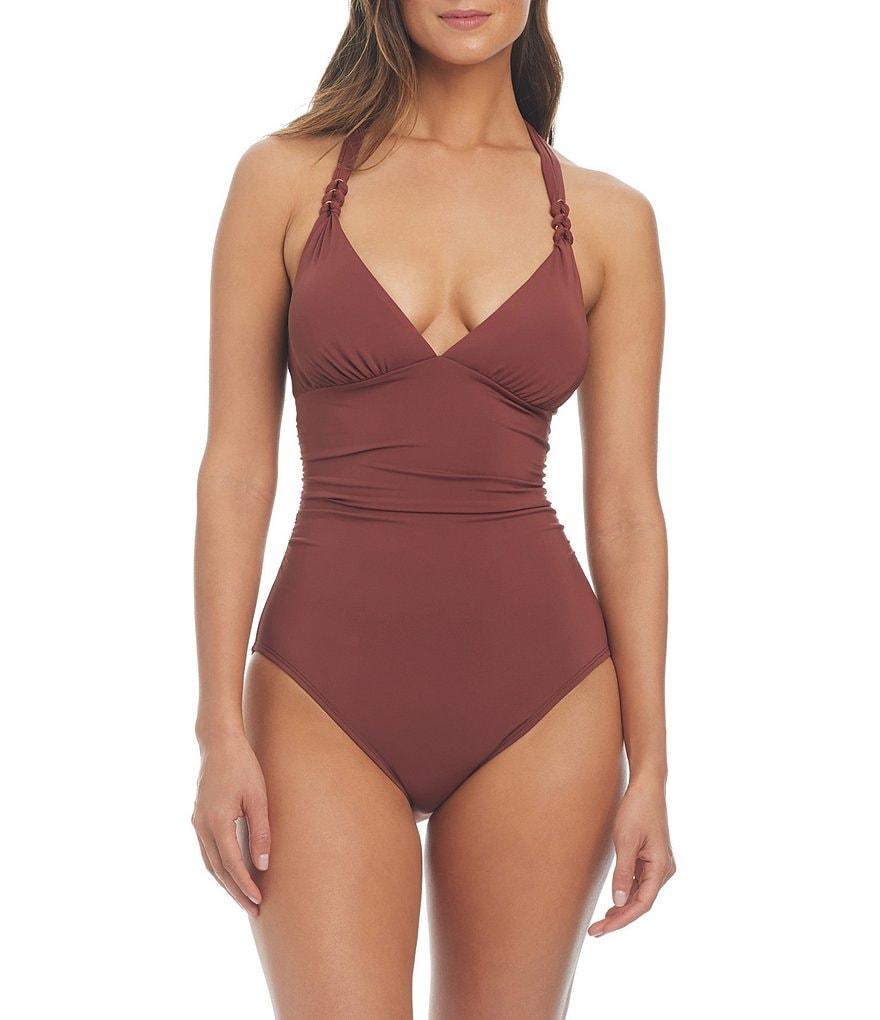 Bleu Rod Beattie Ring Master Solid Tie-Neck Shirred Ring One Piece Swimsuit Product Image