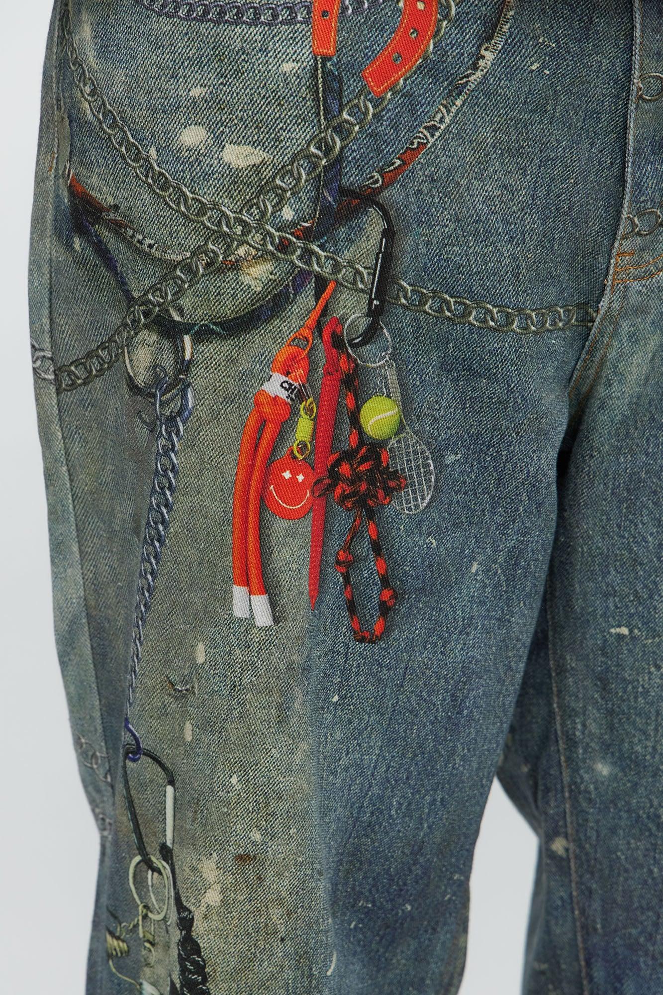 Baggy Rebel Printed Jeans - Medium Blue Wash Product Image