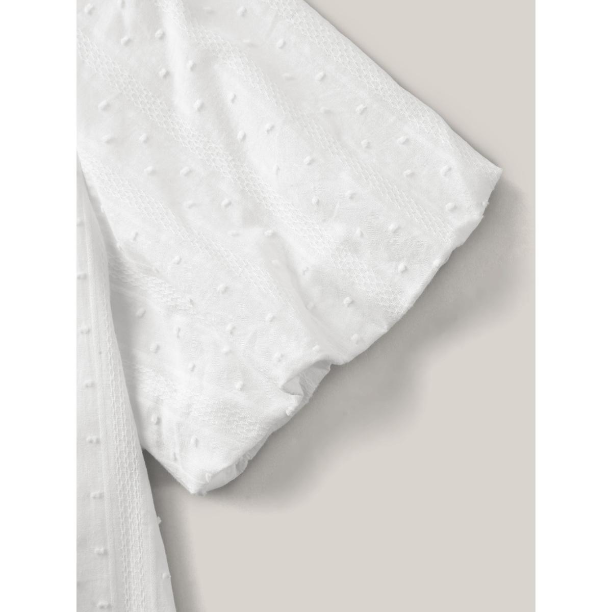 Plus Size WhiteSmoke Pure Cotton Puff Sleeve Button Blouse Women Half Sleeve Round Neck Vacation Blouses BloomChic 12/L Product Image