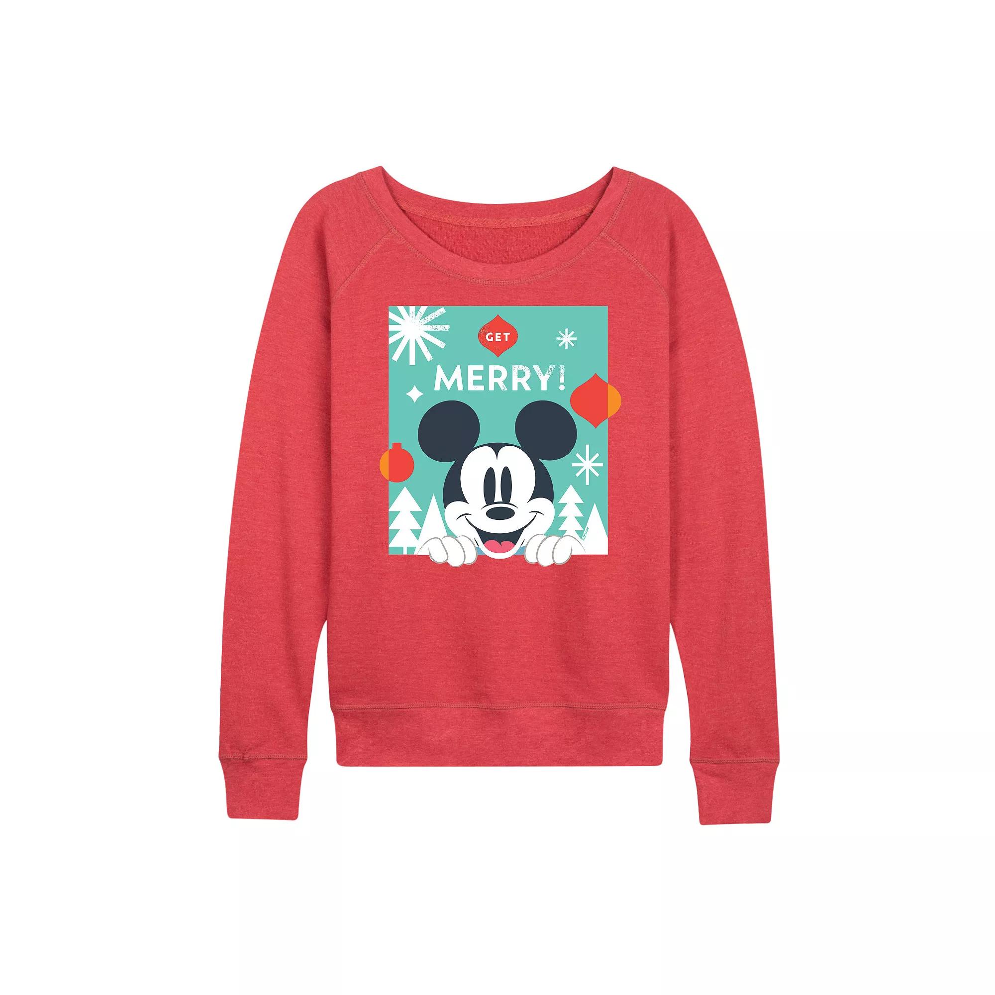 Disney's Mickey Mouse Women's Get Merry French Terry Long Sleeve Tee,  Product Image